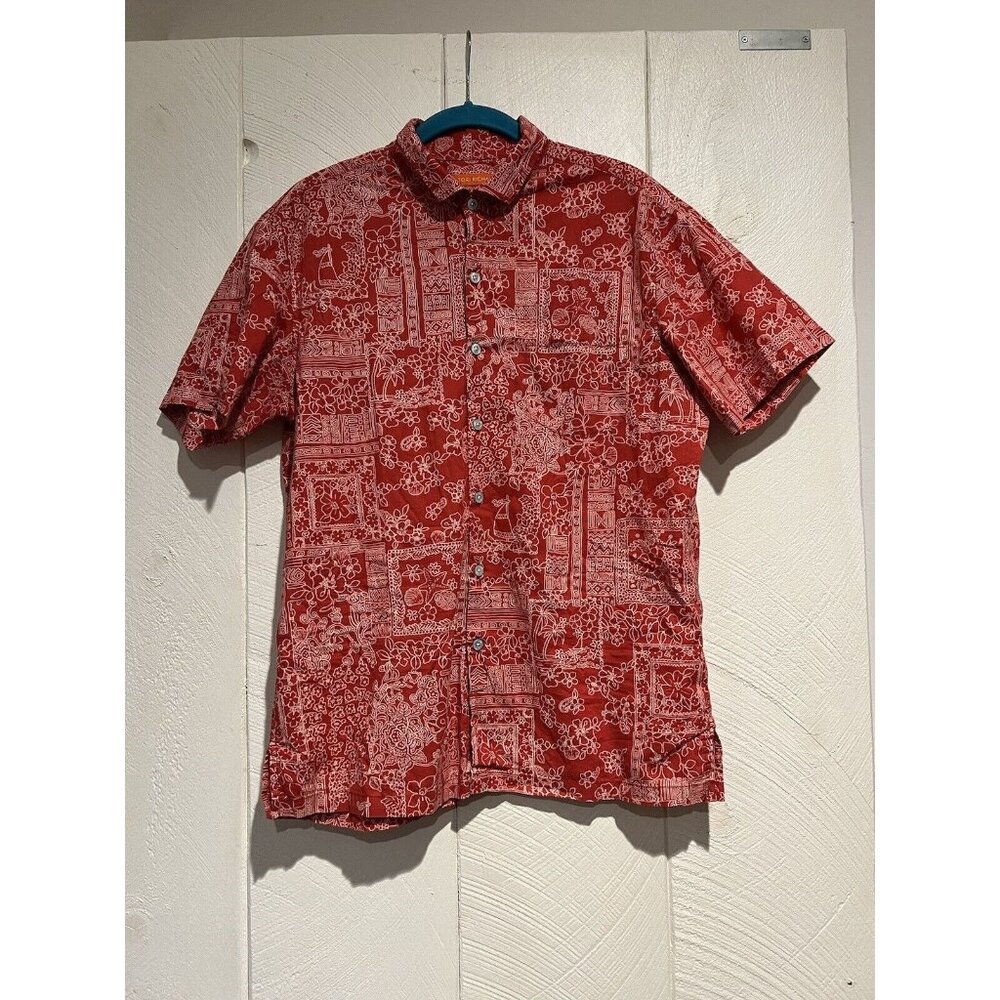 TORI RICHARD Red Short Sleeve Button Cotton Lawn Hawaiian Shirt Men Medium 1956